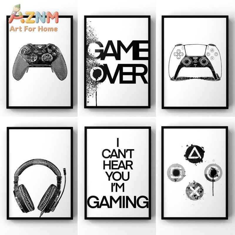 AZNM 블랙 화이트 게이밍 캔버스 벽 장식 게임 컨트 - Gaming Accessories For Room 리뷰 및 가격